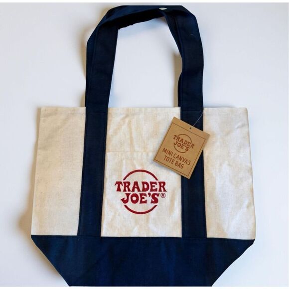 Trader Joe’s Mini Canvas Tote Bag - Navy & Cream, Reusable - Picture 1 of 4